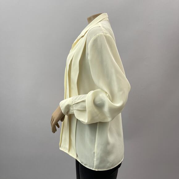 Pierre Cardin Vtg Top Women 10 Cream Button Up Shirt Ruffle Pleat Secretary - Picture 3 of 9